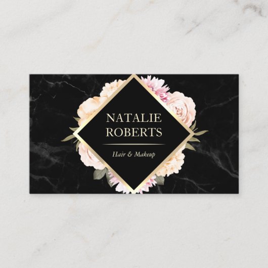メイクアップアーティストヘアサロンヴィンテージフローラ大理石 名刺 (正面)