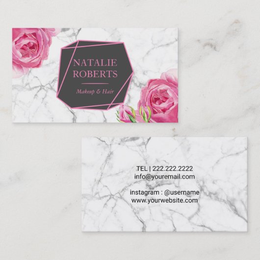 メイクアップアーティストヘアサロン幾何学的フローラ大理石 名刺 (正面/裏面)