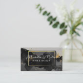 メイクアップアーティストヘアサロン抽象芸術スモーキーブラック金ゴールド 名刺 (スタンド正面)