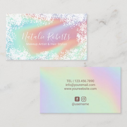 メイクアップアーティストヘアサロン素朴フラワーパステル 名刺 (正面/裏面)