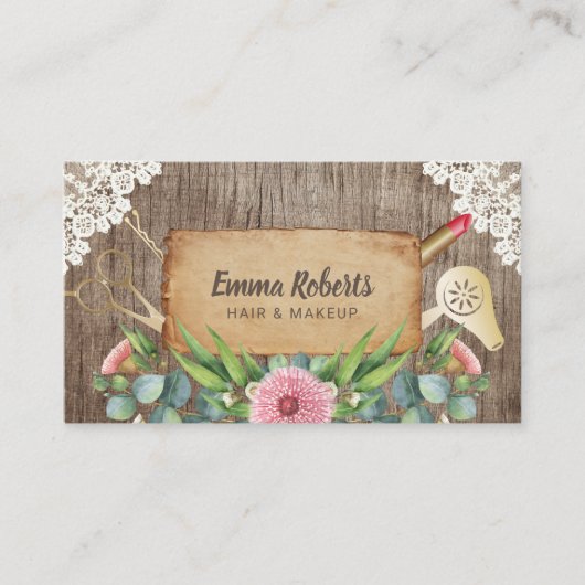 メイクアップアーティストヘアサロン素朴フローラ木製 名刺 (正面)