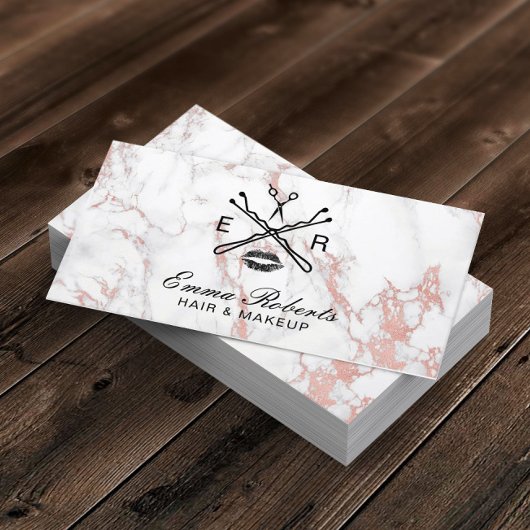 メイクアップアーティストヘアサロン美しいロゴトレンディー大理石 名刺