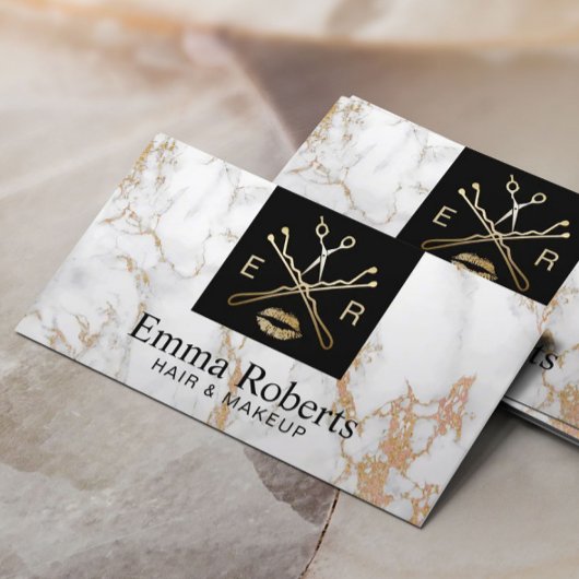 メイクアップアーティストヘアサロン美しいロゴトレンディー大理石 名刺