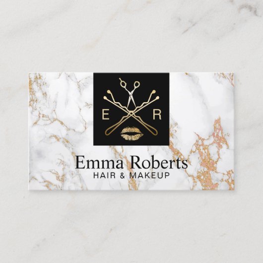 メイクアップアーティストヘアサロン美しいロゴトレンディー大理石 名刺 (正面)