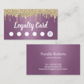 メイクアップアーティストヘアサロン金ゴールドドリップスモダンパープル ロイヤリティカード (正面/裏面)