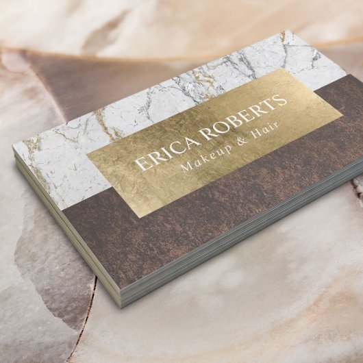 メイクアップアーティストヘアサロン金ゴールドリーフ大理石&銅 名刺