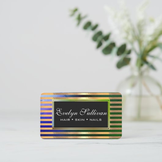 メイクアップアーティストヘアスキン爪、 ネイル気にグリーストライプ   名刺 (スタンド正面)