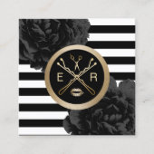 メイクアップアーティストヘアモダンサロンストライプフローラ スクエア名刺 (正面)