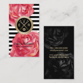 メイクアップアーティストヘアモダンサロンストライプレッドフローラ 名刺 (正面/裏面)