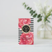 メイクアップアーティストヘアモダンサロンストライプレッドフローラ 名刺 (スタンド正面)