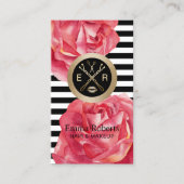 メイクアップアーティストヘアモダンサロンストライプレッドフローラ 名刺 (正面)