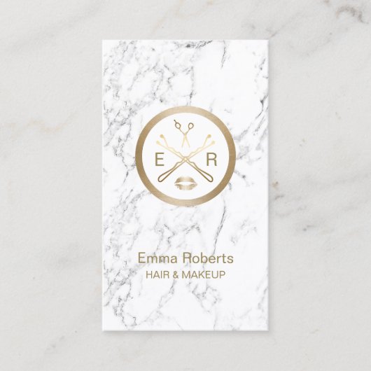 メイクアップアーティストヘアモダンサロン白大理石 名刺 (正面)