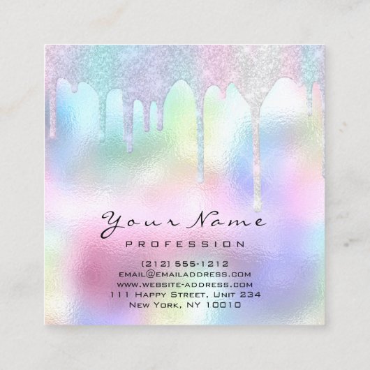 メイクアップアーティストヘアラッシュグリッターユニコーンホログラフ スクエア名刺 (裏面)