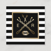 メイクアップアーティストヘア美しいサロンストライプモダン スクエア名刺 (正面)