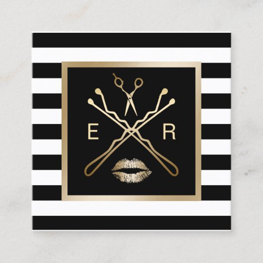 メイクアップアーティストヘア美しいサロンストライプモダン スクエア名刺 (正面)