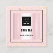 メイクアップアーティストヘア美しいピンクロゴQRコード スクエア名刺 (正面)