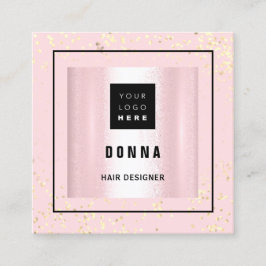 メイクアップアーティストヘア美しいピンクロゴQRコード スクエア名刺