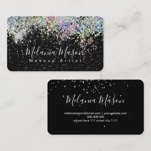 メイクアップアーティストホクエレガントラヒックグリッターブラック 名刺 (正面/裏面)
