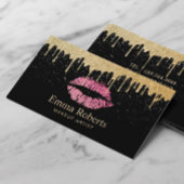 メイクアップアーティストホットピンクの唇モダン金ゴールド滴下 名刺