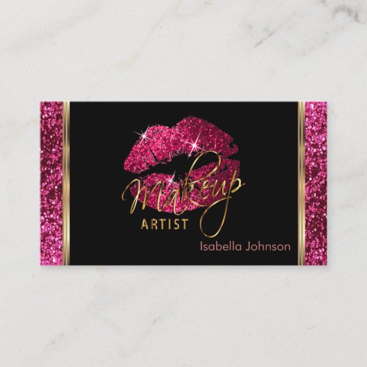 メイクアップアーティストホットピンクグリッターアポイントメント 予約カード (正面)