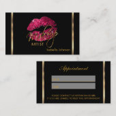 メイクアップアーティストホットピンクグリッターリップアポイントメント 予約カード (正面/裏面)