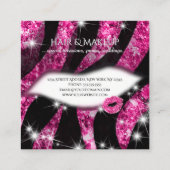 メイクアップアーティストホットピンクグリッターリップゼブラプリント スクエア名刺 (裏面)