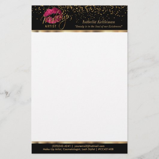 メイクアップアーティストホットピンクグリッター口 便箋 (正面)
