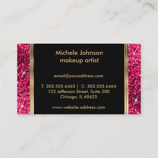 メイクアップアーティストホットピンクグリッター 名刺 (裏面)