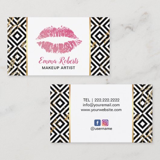 メイクアップアーティストホットピンクリップトレンディーサロン 名刺 (正面/裏面)