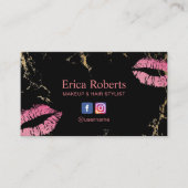 メイクアップアーティストホットピンクリップトレンディーブラック&金ゴールド 名刺 (正面)