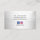 メイクアップアーティストホットピンクリップモダンシルバーサロン 名刺 (裏面)