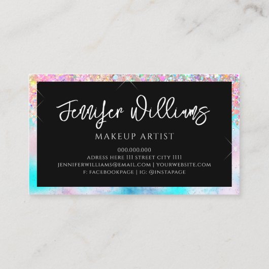 メイクアップアーティストホログラフィックオパールグリッター虹色 名刺 (裏面)