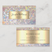 メイクアップアーティストホログラフィックグリッターエレガント金ゴールド 名刺 (正面/裏面)