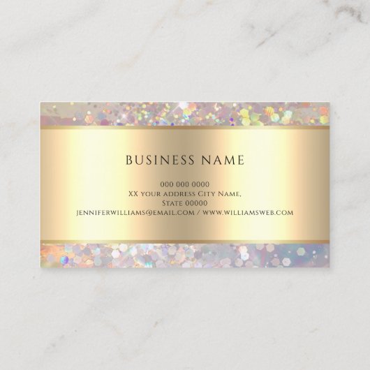 メイクアップアーティストホログラフィックグリッターエレガント金ゴールド 名刺 (裏面)