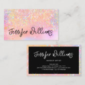 メイクアップアーティストホログラフィックグリッタースクリプトパステル 名刺 (正面/裏面)