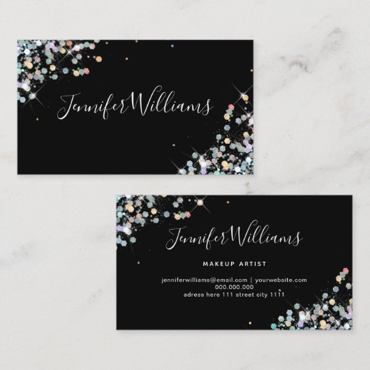メイクアップアーティストホログラフィックグリッターモダンエレガント 名刺 (正面/裏面)