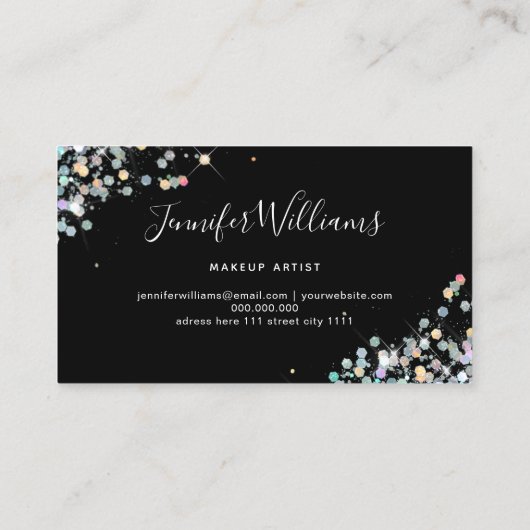 メイクアップアーティストホログラフィックグリッターモダンエレガント 名刺 (裏面)