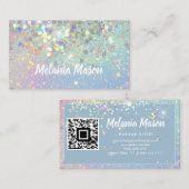メイクアップアーティストホログラフィックグリッターQRコードブルー 名刺 (正面/裏面)