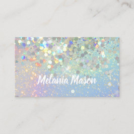 メイクアップアーティストホログラフィックグリッターQRコードブルー 名刺