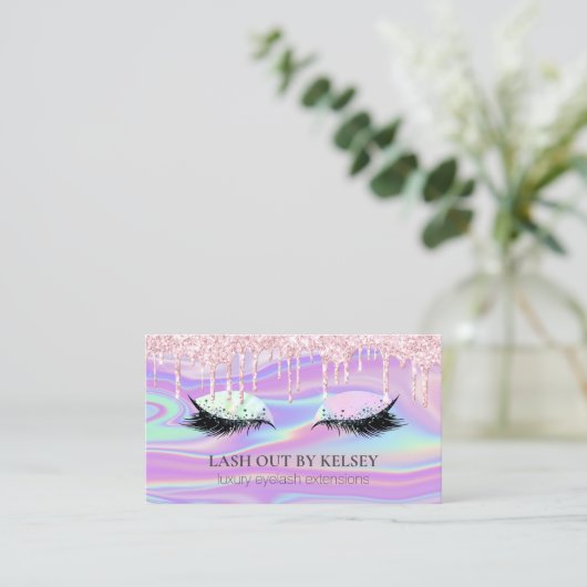 メイクアップアーティストホログラフィックラッシュピンクグリッタードリップ 名刺 (スタンド正面)
