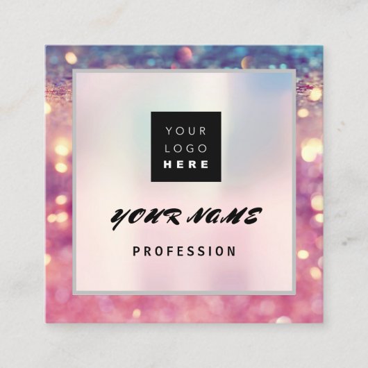 メイクアップアーティストホログラフユニークQRコードロゴグリット スクエア名刺 (正面)