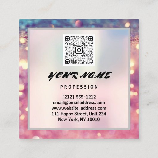 メイクアップアーティストホログラフユニークQRコードロゴグリット スクエア名刺 (裏面)