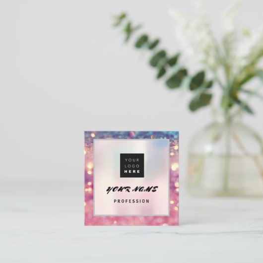 メイクアップアーティストホログラフユニークQRコードロゴグリット スクエア名刺 (スタンド正面)