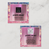 メイクアップアーティストホログラフユニークQRコードロゴバラ スクエア名刺 (正面/裏面)