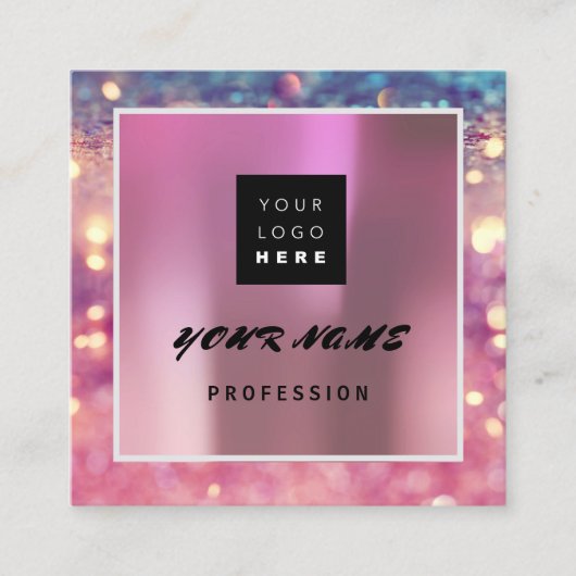 メイクアップアーティストホログラフユニークQRコードロゴバラ スクエア名刺 (正面)
