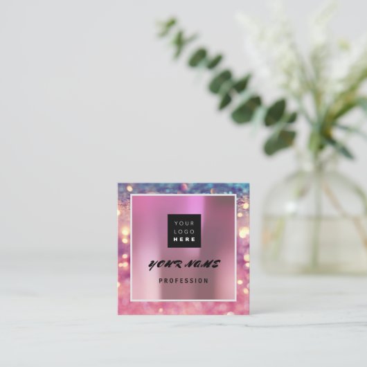 メイクアップアーティストホログラフユニークQRコードロゴバラ スクエア名刺 (スタンド正面)