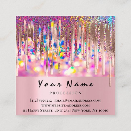 メイクアップアーティストホログラフ点滴爪、 ネイルグリッター スクエア名刺 (裏面)