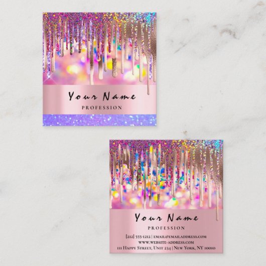 メイクアップアーティストホログラフ点滴爪、 ネイルグリッター スクエア名刺 (正面/裏面)