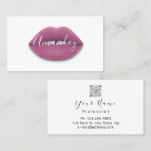 メイクアップアーティストホワイトパープルリップロゴQRコードロゴ 名刺 (正面/裏面)