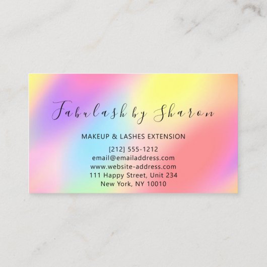 メイクアップアーティストホワイトラッシュドリップレインボーホログラフ 名刺 (裏面)